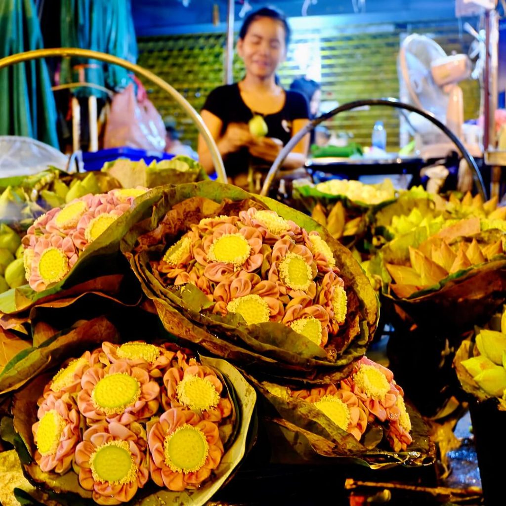 Flower display at Pak Khlong Talat Flower Market in Bangkok