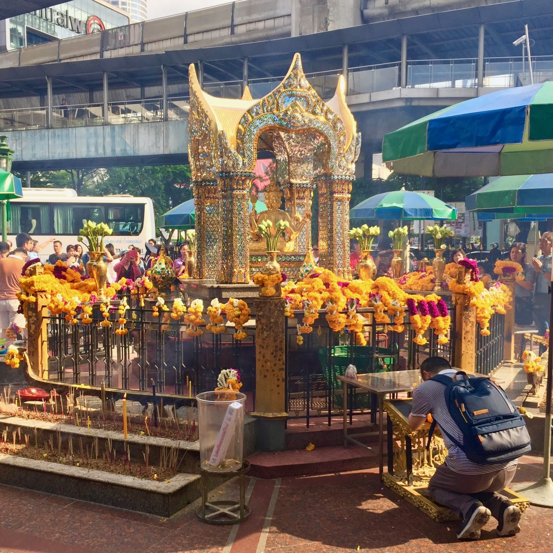 View of the shrine and Than Tao Mahaprom the four-faced Brahma God