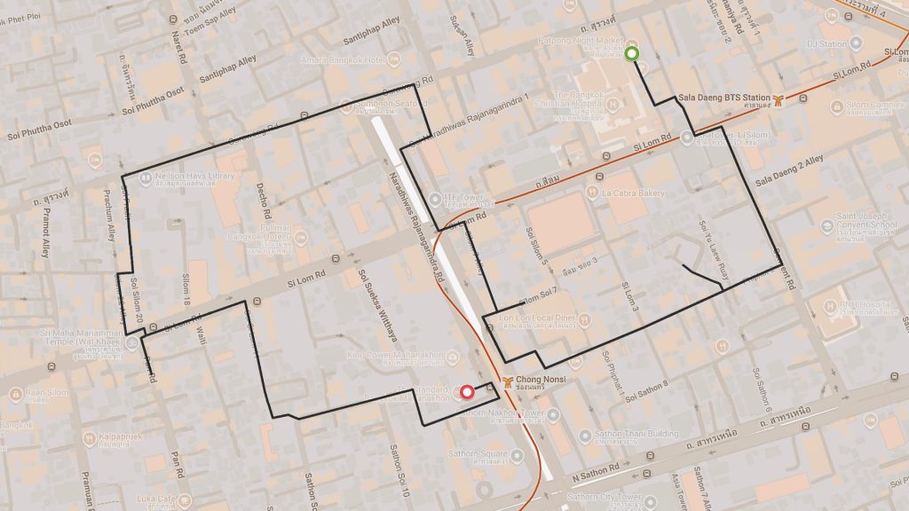 Patpong to Mahanakhon cycling route map, Bangkok