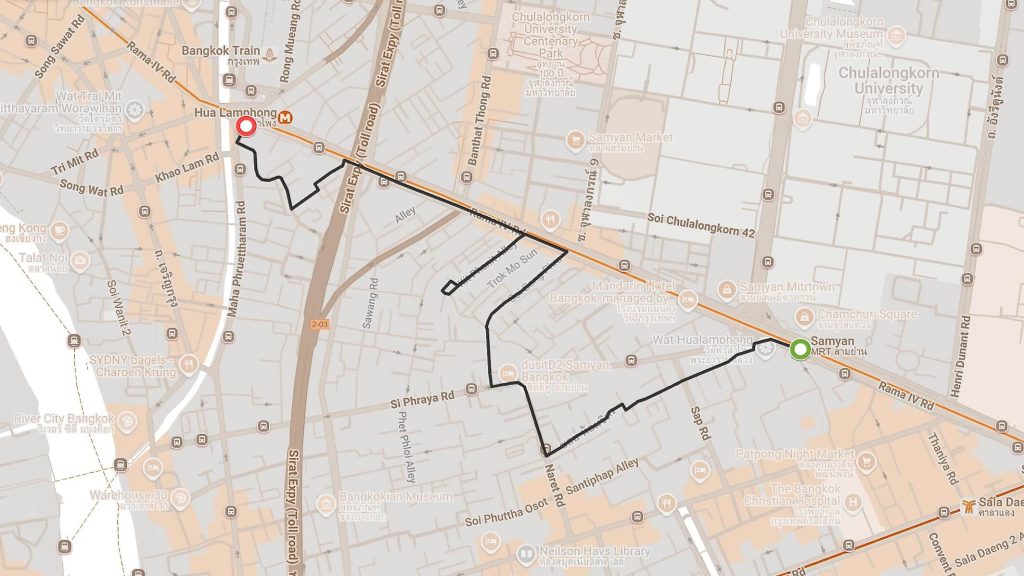 Wat Hua Lamphong to Hua Lamphong Railway Station cycling route map, Bangkok