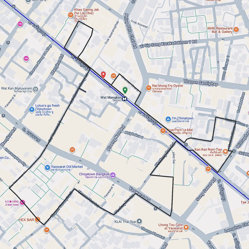 Map of Bangkok Chinatown Walk: Yaowarat & Charoen Krung