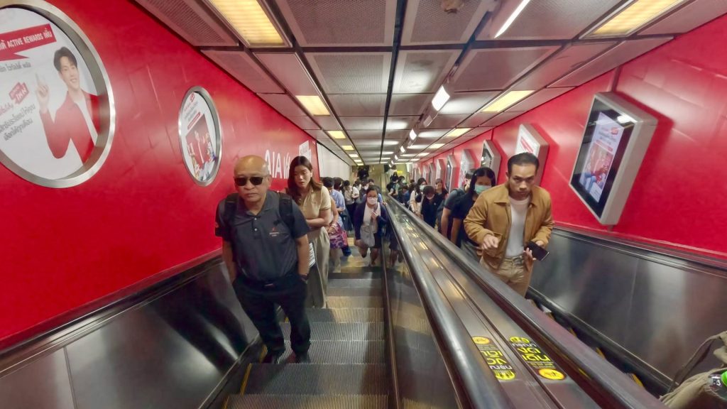 Si Lom MRT Station, Bangkok, during weekday rush hour