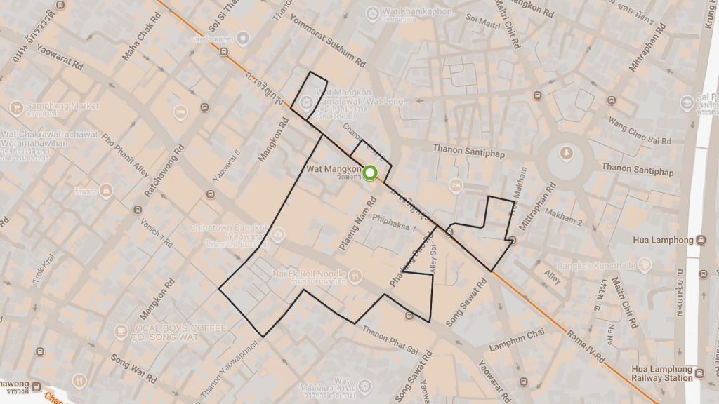 Yaowarat to Charoen Krung walking route map, Bangkok