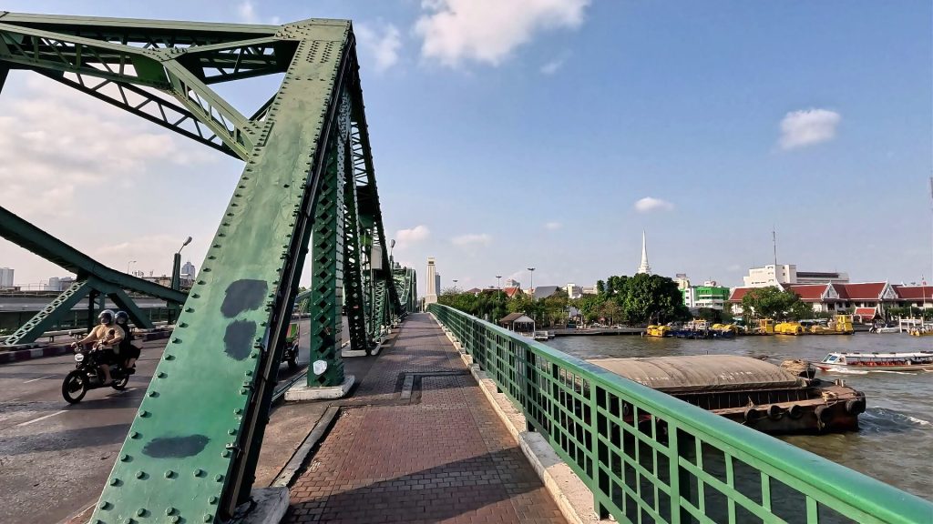 View along Memorial Bridge over the Chao Phraya River in Bangkok