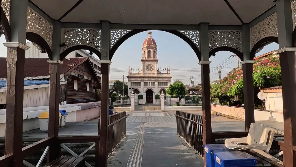 Santa Cruz Church viewed from the riverside walkway in Kudeejeen, Bangkok