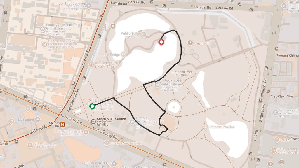 Lumphini Park walking route map, Bangkok