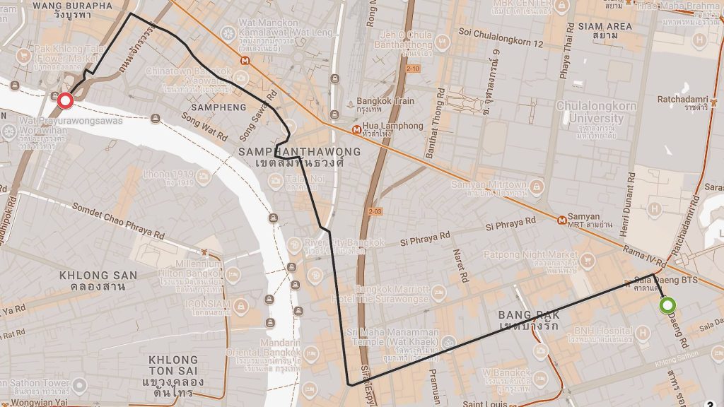 Sala Daeng to Chao Phraya Sky Park cycling route map, Bangkok