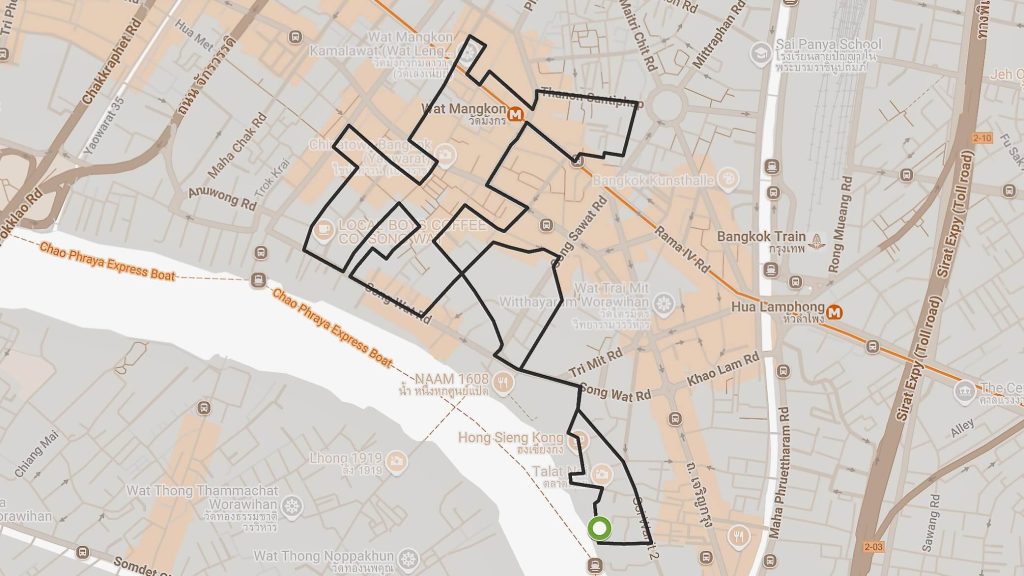 Talat Noi Chinatown Loop Cycling Route map, Bangkok