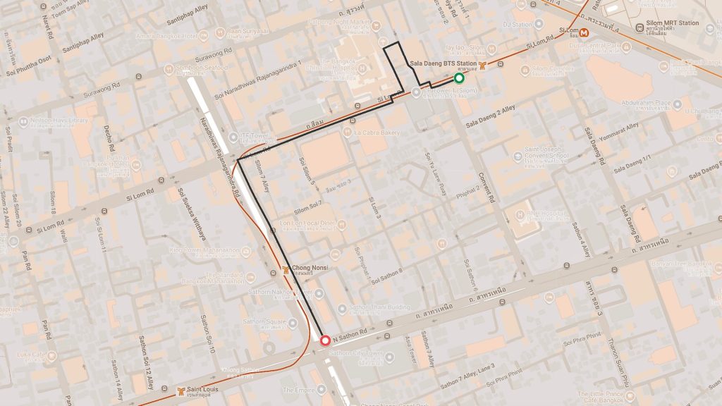 Sala Daeng to Chong Nonsi After Work route map, Bangkok